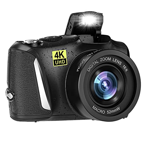 Digitalkamera 48 MP 4K-Full-HD Kompaktkamera Makrofotografie 16-facher digitaler Zoom 3,0-Zoll-Bildschirm Fotokamera Mit 32GB SD-Karte 2 Batterien für Kinder/Erwachsene/Anfänger/Geschenke (Schwarz)