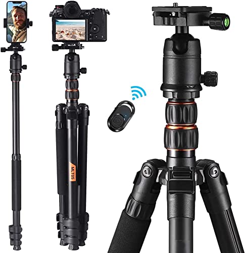 Kamera Stativ 195cm, 18 LB Tragfähigkeit, Aluminium fotostativ, mit 360°-Kugelkopf und Schnellspanner, Bluetooth-Fernbedienung, passend für Smartphones und DSLRs
