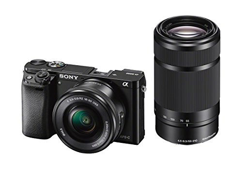 Sony Alpha 6000 Systemkamera (24 Megapixel, 7,6 cm (3') LCD-Display, Exmor APS-C Sensor, Full-HD, High Speed Hybrid AF) inkl. SEL-P 16-50 mm und SEL 55-210 mm Objektiv, 120 x 66,9 x 45,1 mm, schwarz