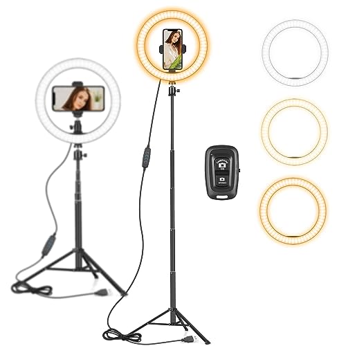 AIXPI 10 Zoll LED Ringlicht mit 59 Zoll Stativständer & Handyhalter, Dimmbare Tischringlicht für YouTube-Videoaufnahmen, Selfie, Live-Stream, Makeup/Fotografie Kompatibel mit Smartphone, USB