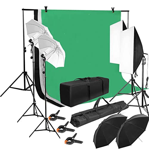 Softbox Fotostudio Set, Greenscreen Set 2x3m Fotostudio Hintergrundsystem Weihnachten mit 2 Softbox ,4 Fotoregenschirm, 4X 135W E27 5500K Fotolampe und 1 Hintergrund Stützsystem