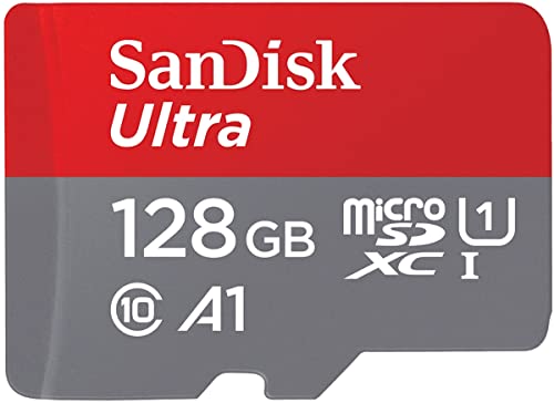 SanDisk Ultra microSDXC UHS-I Speicherkarte 128 GB + Adapter (A1, Class 10, U1, Full HD-Videos, bis zu 120 MB/s Lesegeschwindigkeit)|| Geschwindigkeit-Mbps/10x , Packung mit 1