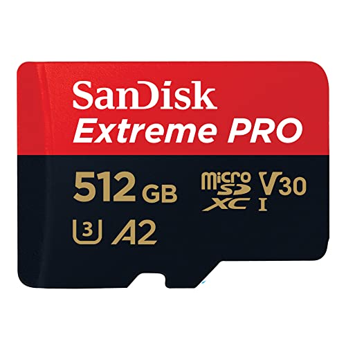 SanDisk 512 GB Extreme PRO microSDXC-Karte + SD-Adapter + RescuePRO Deluxe, bis zu 200 MB/s, mit A2 App Performance, UHS-I, Class 10, U3, V30