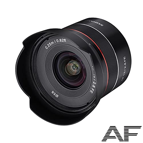 Samyang AF 18 mm F2.8 FE (Tiny but Super Wide) – Autofokus Vollformat und APS-C Festbrennweite Objektiv Sony E E-Mount für Sony Alpha A9 A7 A6600 A6500 A6400 A6300 A6000 A5100 A5000 Nex Kamera