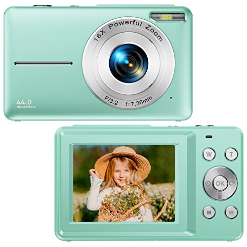 Digitalkamera, 1080P Kompaktkamera FHD Fotokamera 44MP Vlogging-Kamera Tragbare Mini kinderkamera mit LCD-Bildschirm 16X Digitalzoom und 1 Batterien für Studenten Teenager Mädchen Jungen-Grün