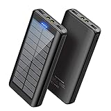Solar Powerbank 30000mAh Externer Akku: LONPAPA Power Bank Mobiles Outdoor Tragbares Ladegerät mit 2 USB Ports & Taschenlampen Handy Akkupack für Smartphone | Tablets | Mehr
