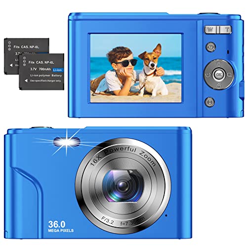 Digitalkamera,1080P HD Kamera Digital,2,4 '' LCD Kompaktkamera Wiederaufladbare Fotokamera 16X Digitalzoom, Studenten für Erwachsene/Senioren/Kinder (Blau)