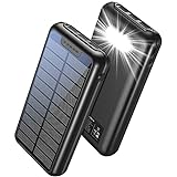 Solar Power Bank 26800mAh Akkupack: Powerbank Mobiles Tragbares Ladegerät Taschenlampen Handy Externer Akku mit Tri USB Outputs kompatibel Smartphone Camping und Outdoor