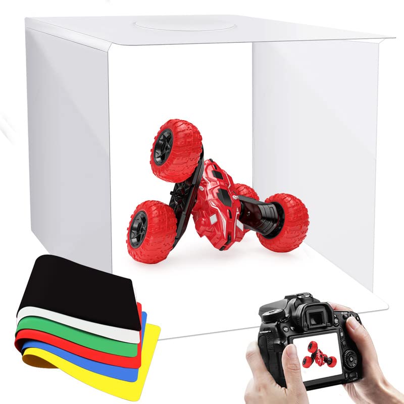Fotostudio Lichtzelt 33x31x31cm Tragbare Faltbare Fotografie Schießzelt Fotobox Kit mit 3200k-6500k Dimmbare 80 LED Beleuchtung 6 Hintergründe (Weiß, Schwarz, Gelb, Grün, Blau, Rot)…