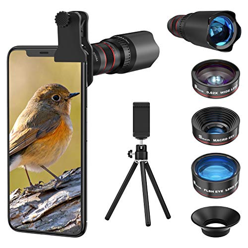 Selvim Handy Objektiv Linse Kit Lens Set 22X Teleobjektiv, 25X Makro Objektiv, 0,62X Weitwinkel, 235° Fischaugenobjektiv für iOS iPhone und meisten Android Smartphone