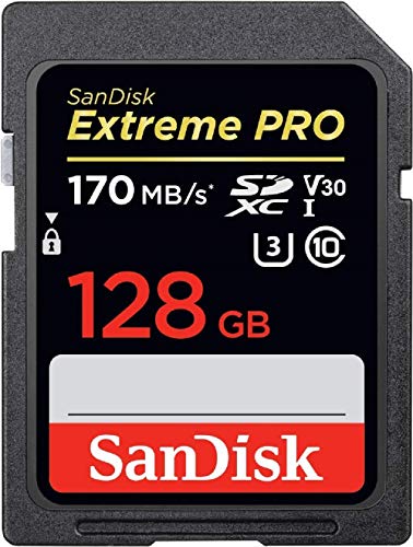 SanDisk Extreme PRO SDXC UHS-I Speicherkarte 128 GB (V30, Übertragungsgeschwindigkeit 170 MB/s, U3, 4K-UHD-Videos, temperaturbeständig) 1er Pack